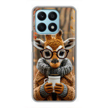 Печатный чехол «Зверята с кофе» для Huawei Honor X8a – Жираф с кофе