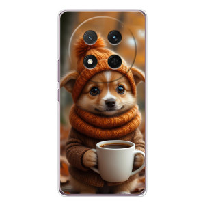 Печатный чехол «Зверята с кофе» для Huawei Honor X9c – Песик с кофе