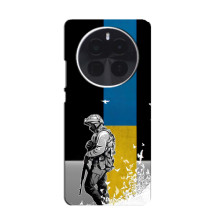 Чехол с украинским воином на Huawei Mate 80 – Воин с флагом