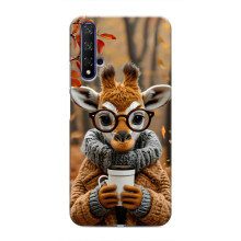 Печатный чехол «Зверята с кофе» для Huawei Nova 5T – Жираф с кофе