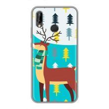 Силиконовый бампер с картинкой животных для Huawei P Smart 2019 (Олень с шарфом)