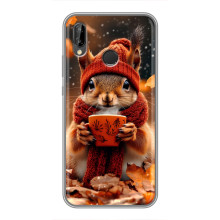 Печатный чехол «Зверята с кофе» для Huawei P Smart 2019 – Белка с кофе