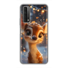 Яркий чехол для Huawei P Smart 2021 с Зимними Оленятами – Оленёнок среди гирлянд