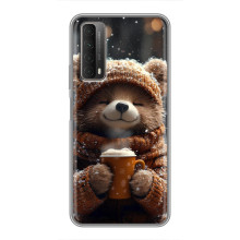 Печатный чехол «Зверята с кофе» для Huawei P Smart 2021 – Мишка с кофе