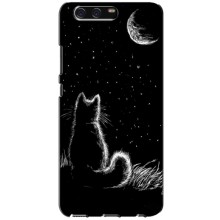 Чехол с принтом для Huawei P10, VTR (AlphaPrint) Модные коты (Котик и луна)