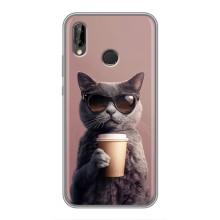 Чохол з принтом стильні тварини для Хуавей П20 Лайт – Кіт з кавою