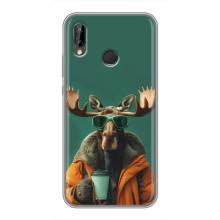 Чохол з принтом стильні тварини для Хуавей П20 Лайт – Лось з кавою
