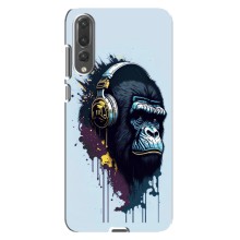 Чехол с Обезьянами Huawei P20 Pro, CLT-L04 - (AlphaPrint) (Горилла в наушниках)