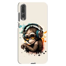 Чехол с Обезьянами Huawei P20 Pro, CLT-L04 - (AlphaPrint) (Макака в наушниках)