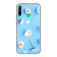Чехол с Цветами для Huawei P40 Lite e (ромашки на голубом)