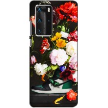 Брендновые Чехлы для Huawei P40 Pro - (PREMIUMPrint) (Nike цветы)