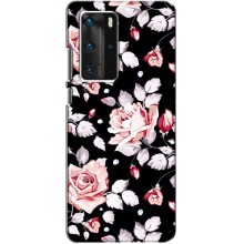 Чехлы с Цветами для Huawei P40 Pro (VPrint) (Цветочки на черном)