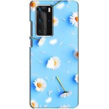 Чохол з Квітами для Huawei P40 Pro (ромашки на блакитному)
