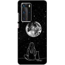 Чехол с рисунком кот на Huawei P40 Pro (Девушка с котом)