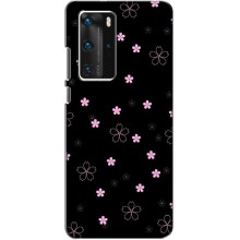 Чохол з розовим принтом для Huawei P40 Pro (Рожеві квіти на чорному)