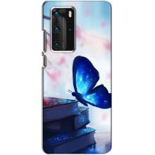 Силиконовый бампер с картинкой животных для Huawei P40 Pro (Бабочка синяя)