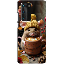 Печатный чехол «Зверята с кофе» для Huawei P40 Pro – Медведь с кофе