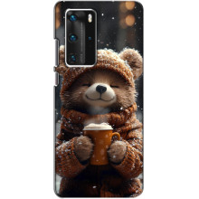 Печатный чехол «Зверята с кофе» для Huawei P40 Pro – Мишка с кофе