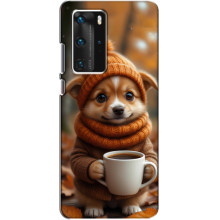 Печатный чехол «Зверята с кофе» для Huawei P40 Pro – Песик с кофе