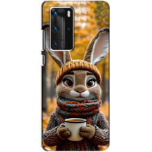 Печатный чехол «Зверята с кофе» для Huawei P40 Pro – Зайчик с кофе