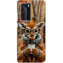 Печатный чехол «Зверята с кофе» для Huawei P40 Pro – Жираф с кофе