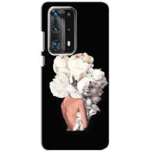 Чехлы (ART) Цветы на Huawei P40 (VPrint) (Белые цветы)