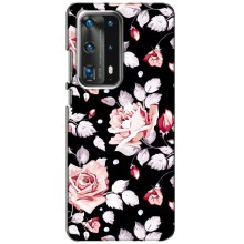 Чехлы с Цветами для Huawei P40 (VPrint) (Цветочки на черном)