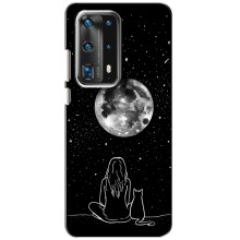 Чехол с рисунком кот на Huawei P40 (Девушка с котом)