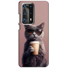 Чехол с принтом стильные животные для Хуавей П40 (Кот с кофе)