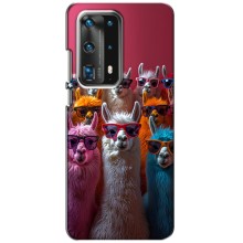 Чехол с принтом стильные животные для Хуавей П40 (Ламы в очках)