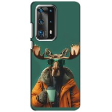 Чехол с принтом стильные животные для Хуавей П40 (Лось с кофе)