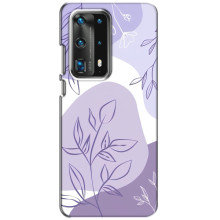 Силиконовый чехол с принтом в цветах на Huawei P40 (Фиолетовый дизайн)