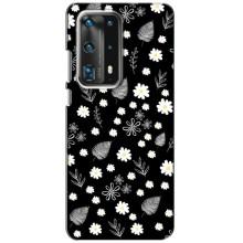 Чехлы с тематикой "ЦВЕТЫ" на Huawei P40 (цветение на чорном)