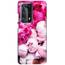 Силиконовый бампер с принтом (цветочки) на Хуавей П40 (Пионы)