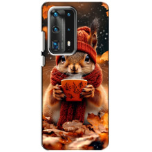 Печатный чехол «Зверята с кофе» для Huawei P40 – Белка с кофе