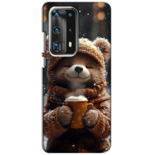 Печатный чехол «Зверята с кофе» для Huawei P40 – Мишка с кофе