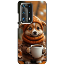 Печатный чехол «Зверята с кофе» для Huawei P40 – Песик с кофе