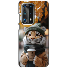 Печатный чехол «Зверята с кофе» для Huawei P40 – Тигр с кофе
