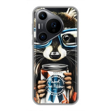 Чохол з принтом для Хуавеї Пюра 70 ПРО - (Прикольні) (AlphaPrint) (Єнот з банкою)