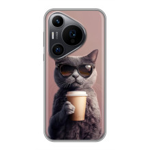Чохол з принтом стильні тварини для Хуавеї Пюра 70 ПРО (Кіт з кавою)