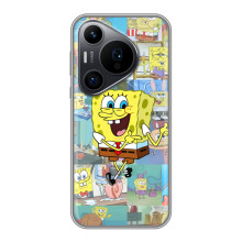 Силиконовый чехол Спанч Боб на Хuawei Пюра 70 ПРО – Радостный Спанч Боб