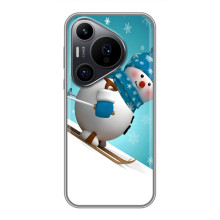Новорічні Чохли для Хуавеї Пюра 70 ПРО (VPrint) (Сніговик на лижах)