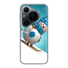 Чехол с зимним принтом для Хuawei Пюра 70 ПРО (Лыжник)