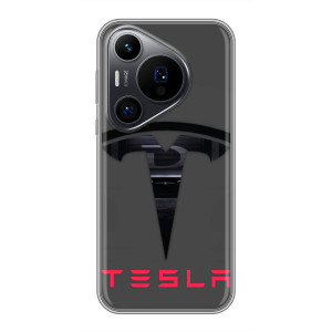 Силиконовый бампер с картинкой машины на Huawei Pura 70 PRO (Logo TESLA)