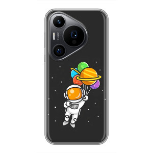 Силиконовый Чехол с принтом "Космонавты" на Huawei Pura 70 PRO – Космонавт с шариками