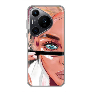Силиконовый Чехол на Huawei Pura 70 PRO с картинкой Стильных Девушек (Девушка и ресницы)