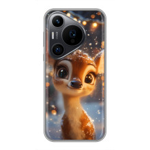 Яркий чехол для Huawei Pura 70 PRO с Зимними Оленятами – Оленёнок среди гирлянд