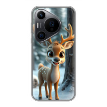 Яркий чехол для Huawei Pura 70 PRO с Зимними Оленятами – Оленёнок в лесу