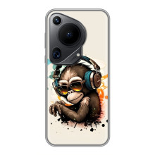 Чехол с Обезьянами Huawei Pura 70 Ultra - (AlphaPrint) (Макака в наушниках)