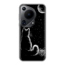 Чохол з принтом для Huawei Pura 70 Ultra (AlphaPrint) Модні коти (Котик і місяць)
